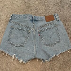 Levi's Light Blue Frayed Hem Jean Shorts